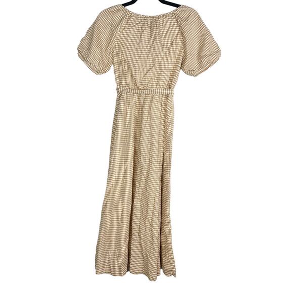 Reformation XS Tan Natural Roland Dress Anzo Check Gingham Midi Button Front - Picture 2 of 14